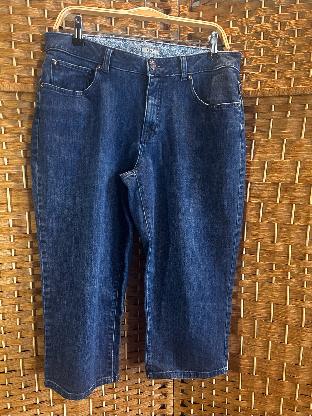 Dark Wash Stretch Denim Capri Jeans Cropped Straight Leg IZOD Size 12